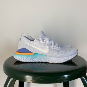 NIKE Epic React Flyknit 2 White Hyper Jade Ember Glow Running Shoes, Size 6